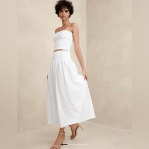 Banana Republic White Medium Smocked-Waist Poplin Maxi Skirt
